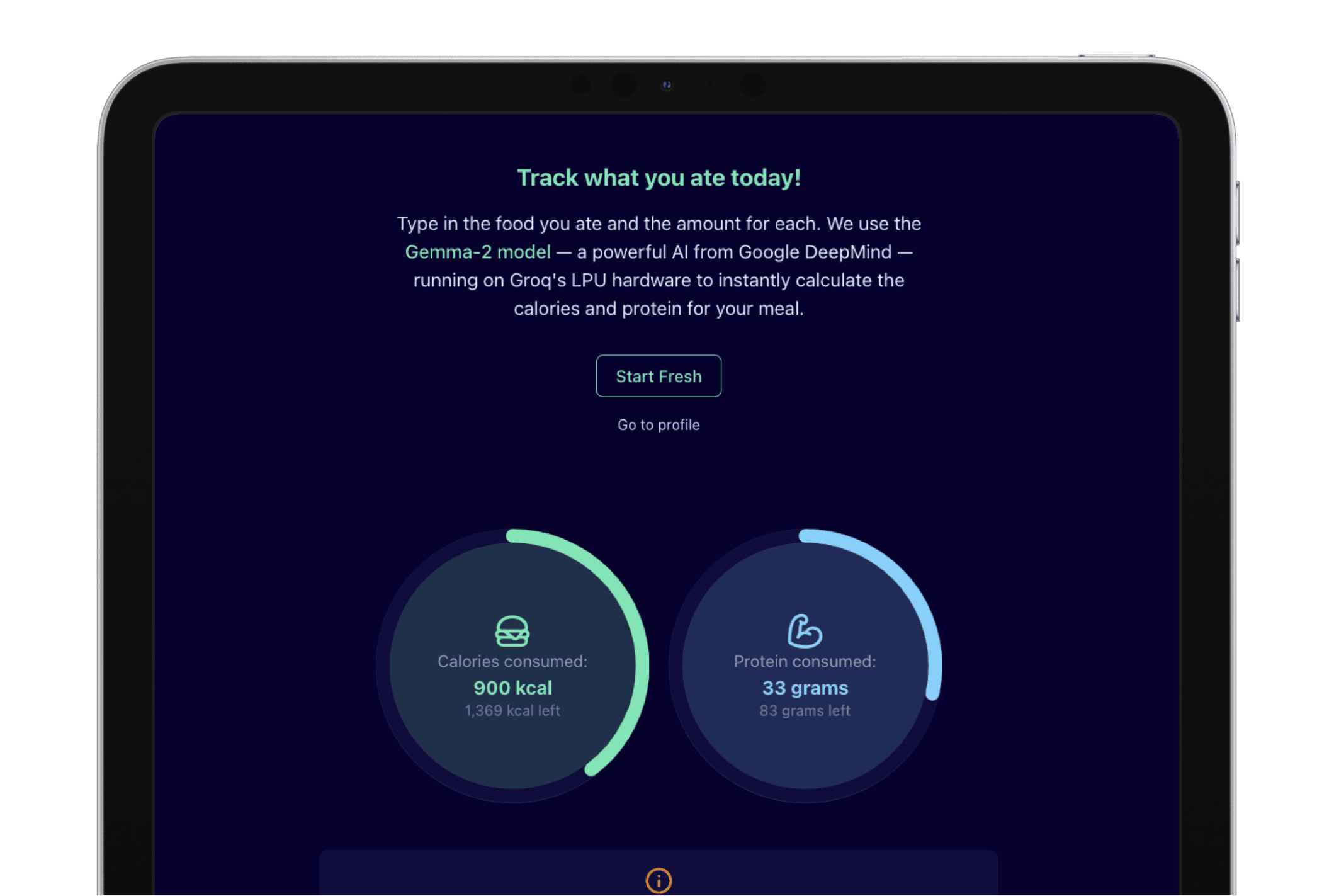 Ipad mockup of AI Macro Calculator project.